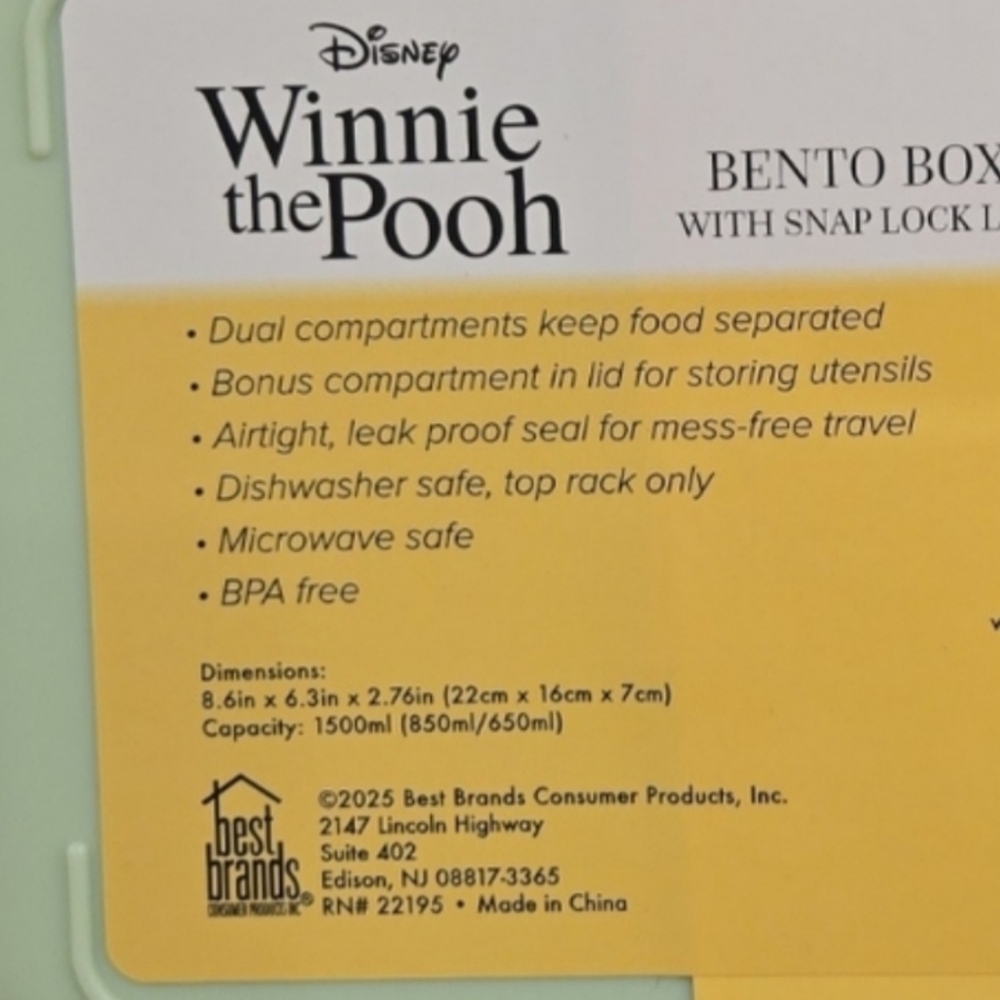 SOLD ‼️ Disney Winnie the Pooh Bento Lunch Box W/ Snap Lock Lid and Spork - Picture 8 of 8